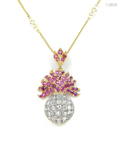 18K & STERLING SILVER RUBY & DIAMOND NECKLACE