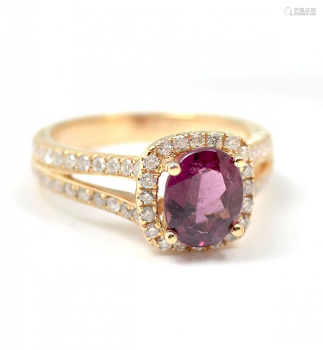 14K RUBELITE & DIAMOND RING BY ORIANNE