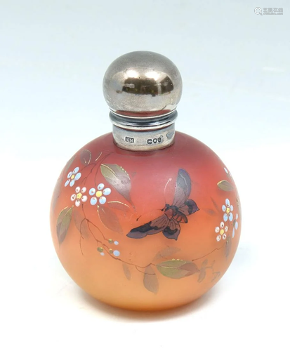 WEBB PEACH BLOW PERFUME BOTTLE WITH STERLI…