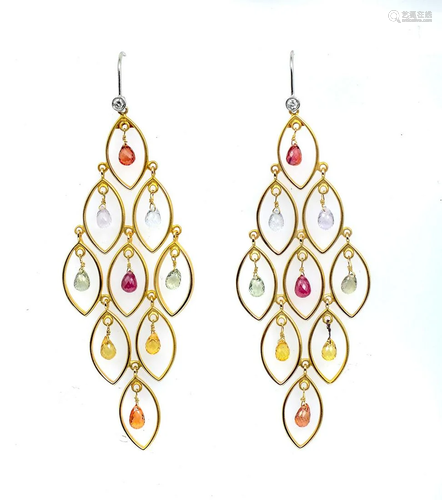 14K 10 CTW BRIOLETTE 5 TIER CHANDELIER EARRINGS