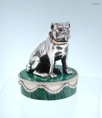 SILVER DOG ON SILVER & MALACHITE IN STYLE OF FA…