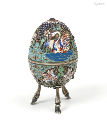 RUSSIAN SILVER GILT & CLOISONNE EGG BY ZVEREV