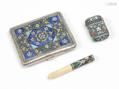 3 PC RUSSIAN SILVER-GILT & CLOISONNE ITEMS