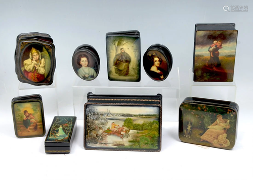 9 PAINTED RUSSIAN LACQUERED BOXES