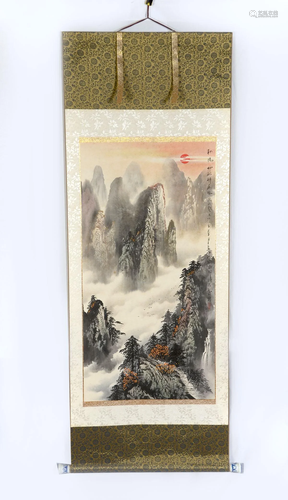 YING QIN JAPANESE WATERCOLOR SCROLL LANDS…