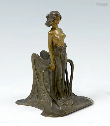 ART NOUVEAU FIGURAL BRONZE MATCH SAFE BY A. L…