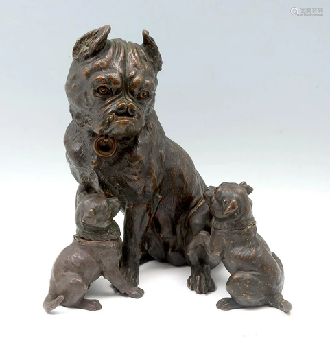 MOTHER BULLDOG AND PUPS BRONZE HUMIDOR/MA…