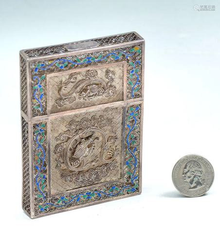 RETICULATED CHINESE ENAMELED SILVER CARD CASE