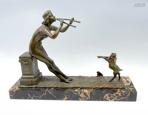 FUGERE NUDE BRONZE NYMPH FLUTE PLAYER GROUP…