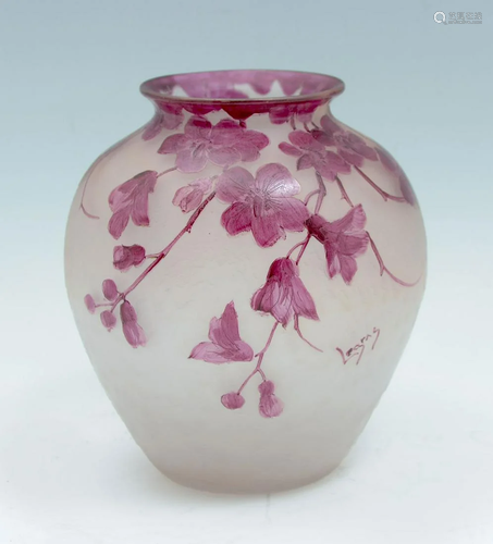 LEGRAS CAMEO GLASS DOGWOOD VASE