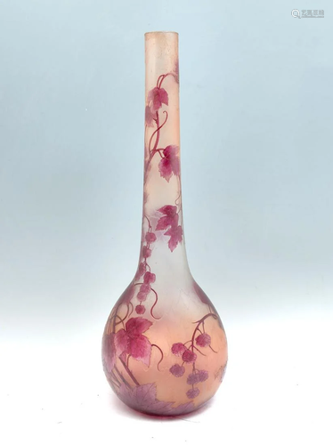 LARGE LEGRAS CAMEO RASPBERRY VINE BOTTLE VASE