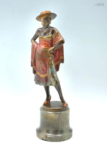 1920's POLYCHROMED FLAPPER BRONZE SCULPTURE