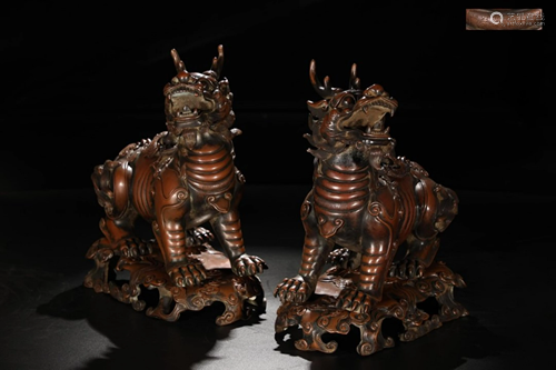 BRONZE KYLIN CENSER IN PAIR