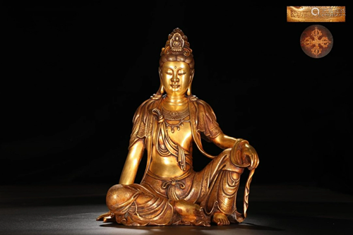 GILT BRONZE ZI'ZAI'GUAN'YIN SITTING OR…