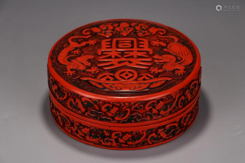 RED CARVED LACQUER AUSPICIOUS BEAST PATTERNI…