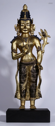 GILT BRONZE EMBEDED SILVER LIAN'HUA'SHOU'GUA…