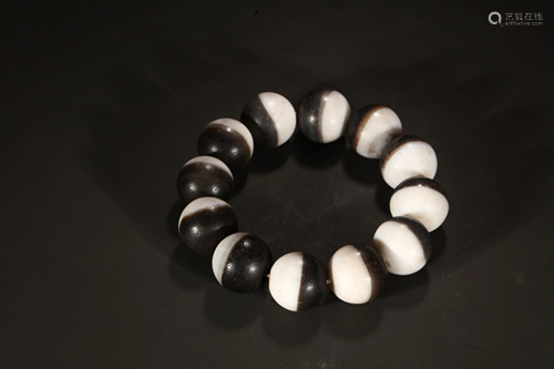 AGATE BLACK-WHITE BEADS BRACELET