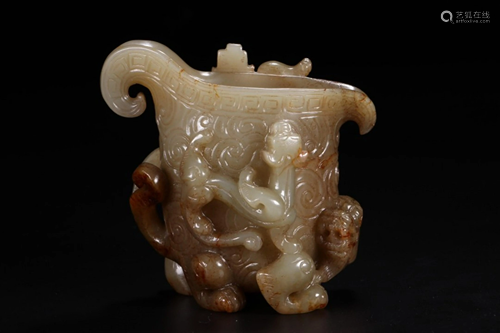 HETIAN JADE CHI DRAGON CUP