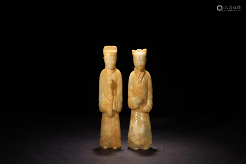 ANCIENT JADE FIGURE ORNAMENT IN PAIR