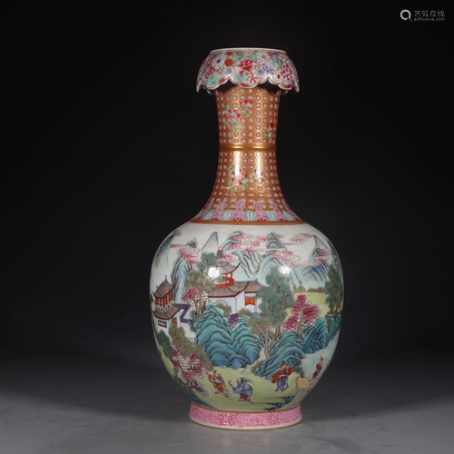 A QIANLONG MARK FAMILLE ROSE OUTLINE IN G…