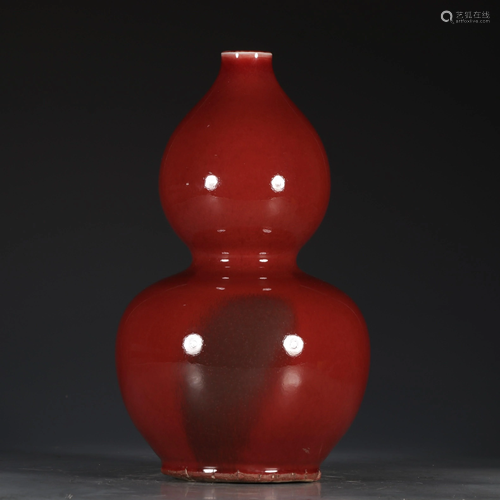 QIANLONG MARK RED GLAZE GOURD VASE