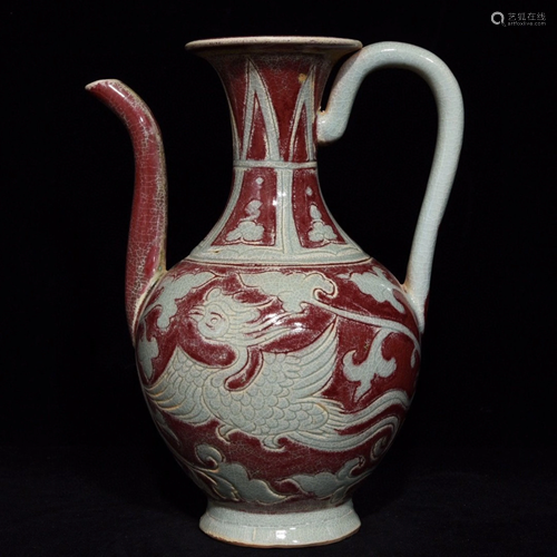 RED GLAZE PHOENIX PATTERN DECORATED JAR