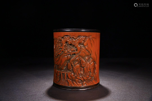 BAMBOO CHARACTER STORY CARVED BRUSH POT