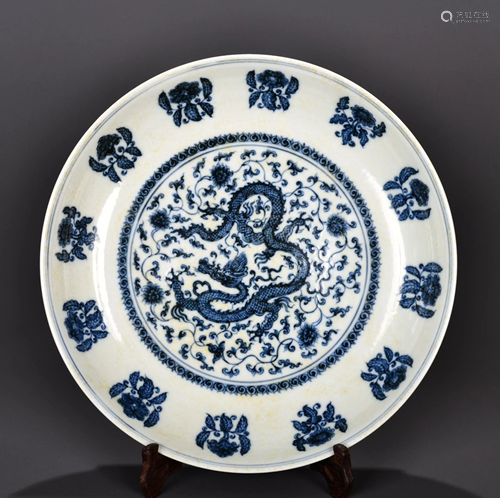 BLUE AND WHITE DRAGON PATTERN DECORATE…