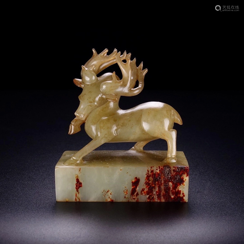 HETIAN JADE FROM MOUTAIN DEER CARVED SEAL