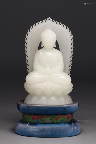 HETIAN JADE FIGURE OF SITTING SHAKYAMUNI