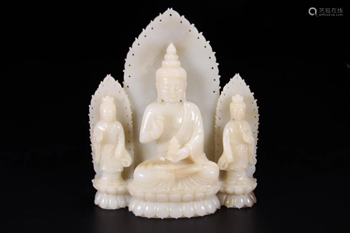 HETIAN JADE FIGURE OF THREE SAINT BUDDHA