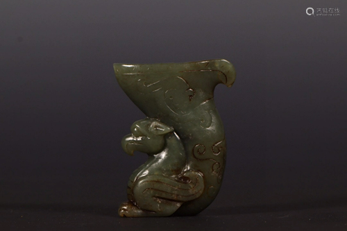 HETIAN GREEN JADE PHOENIX CARVED CUP