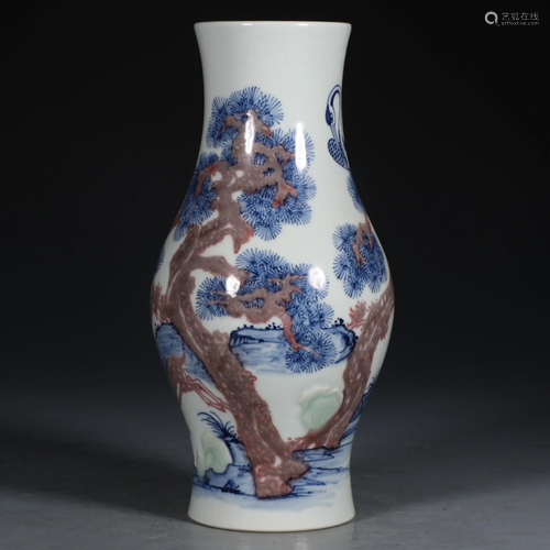 KANGXI MARK BLUE AND WHITE RED GLAZE PINE…