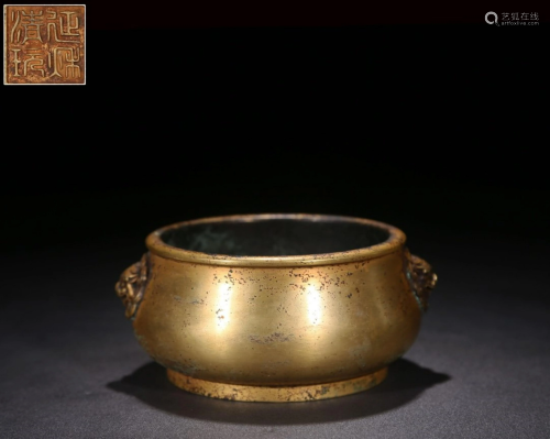 A GILT BRONZE BEAST EAR CENSER