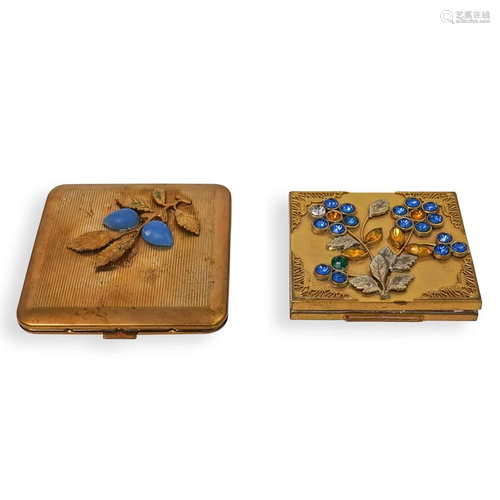 (2 Pc) Gilt Floral Compact Cases