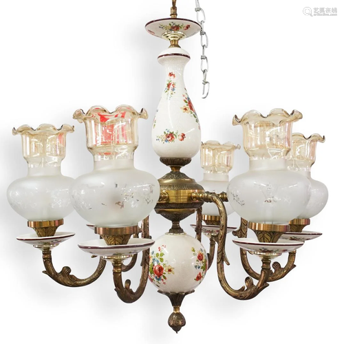 Bronze & Glass Floral Chandelier