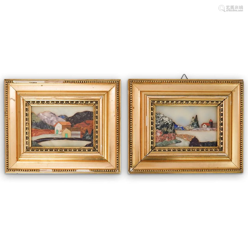 (2 Pc) Italian Pietra Dura Inlay Plaques