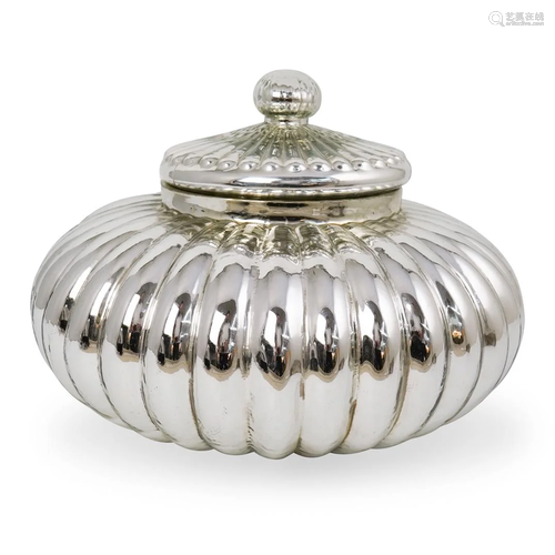 Silver Toned Glass Lidded Bowl