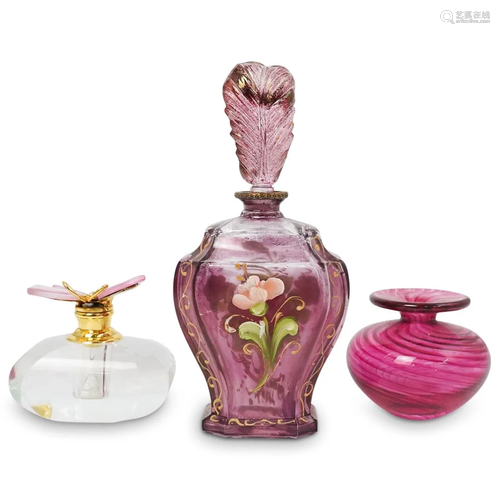 (3 Pc) Group Of Misc. Glass Perfume Bottles