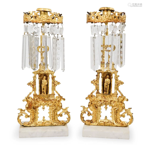 Gilt Bronze Candlestick Lusters