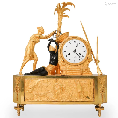 Rare 19th Cent French Empire Gilt Bronze Mantel Clock