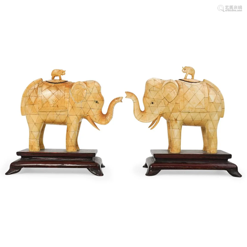 Pair Of Bone Elephant Urns