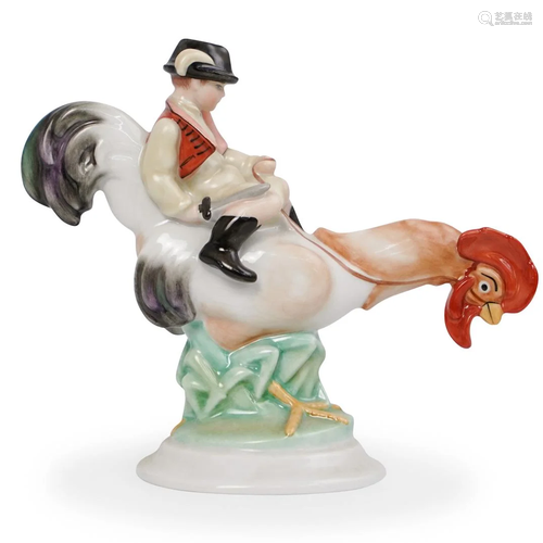 Herend Boy Riding Rooster Figurine