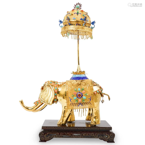 Chinese Gilt Silver and Enamel Elephant