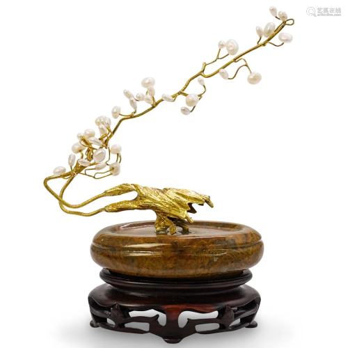 Chinese Gold and Pearl Tree Sculpture