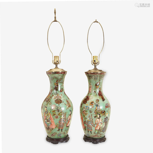 A pair of reverse painted glass Chinese export …