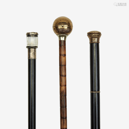 A group of three ladies' walking sticks, Variou…