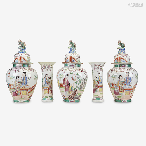 A Bayeux famille rose porcelain five-piece garniture,