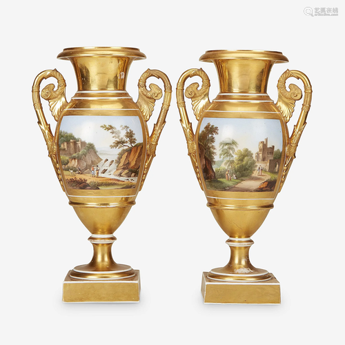 A pair of Restauration Paris porcelain parcel-gilt and