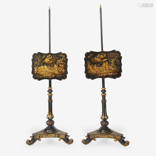 A pair of Regency chinoiserie lacquer pole scree…